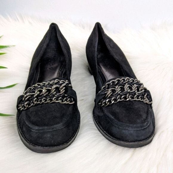Black Suede Loafers Chunky Maximalist Silver Chain 6 B Makowski Dark Academia - Picture 3 of 8